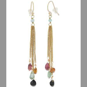NWOT Anthropologie Gold Chain Earrings with Colorful Stones